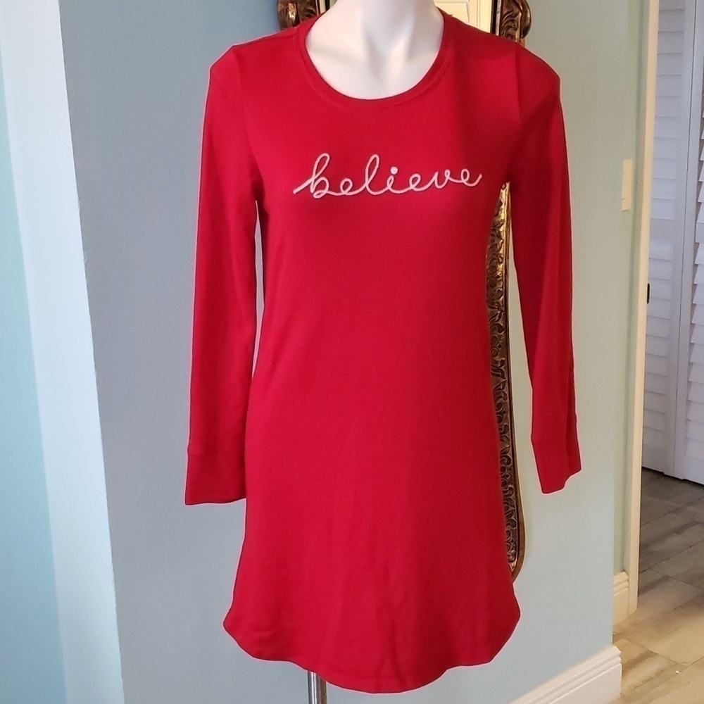 CHRISTMAS SLEEP SHIRT NIGHTGOWN WITH EMBROIDERED BELIEVE